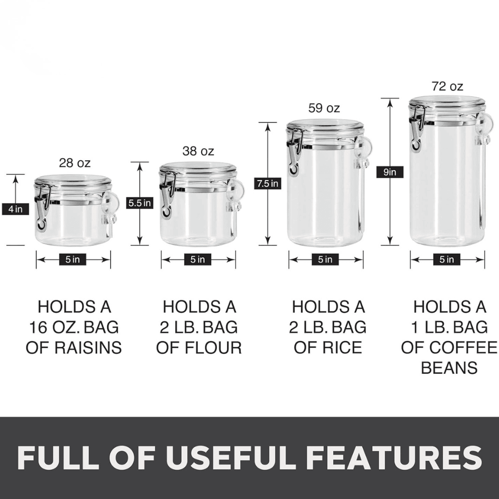 Set of 4 Airtight Acrylic Food Storage Canisters with Scoops
