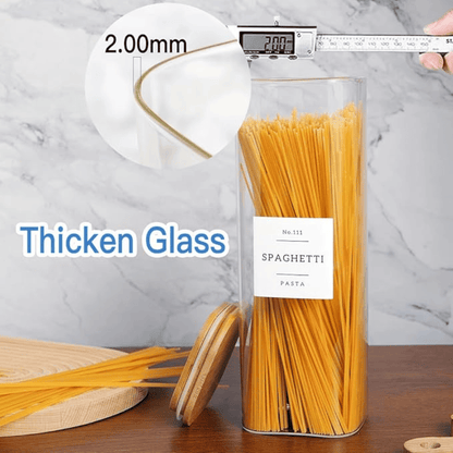 Set of 5 Airtight Glass Jars with Bamboo Lids - Includes 132 Pantry Labels
