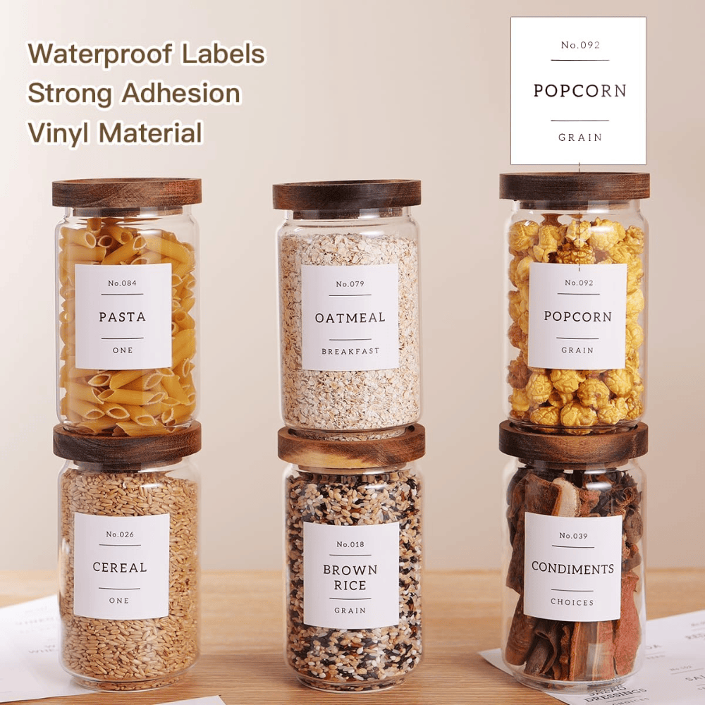 Set of 6 Round Airtight Glass Jars with Acacia Wood Lids - Includes 132 Labels