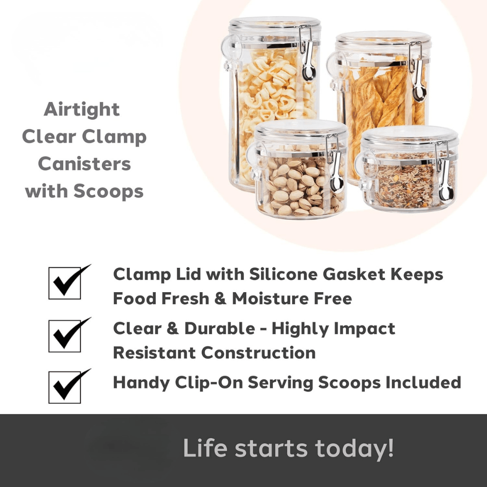 Set of 4 Airtight Acrylic Food Storage Canisters with Scoops
