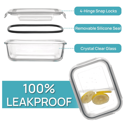 Set of 5 Glass Meal Prep Containers with Grey Airtight Lids