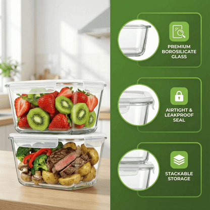 Set of 2 Extra Large Airtight Glass Containers - 85oz Capacity